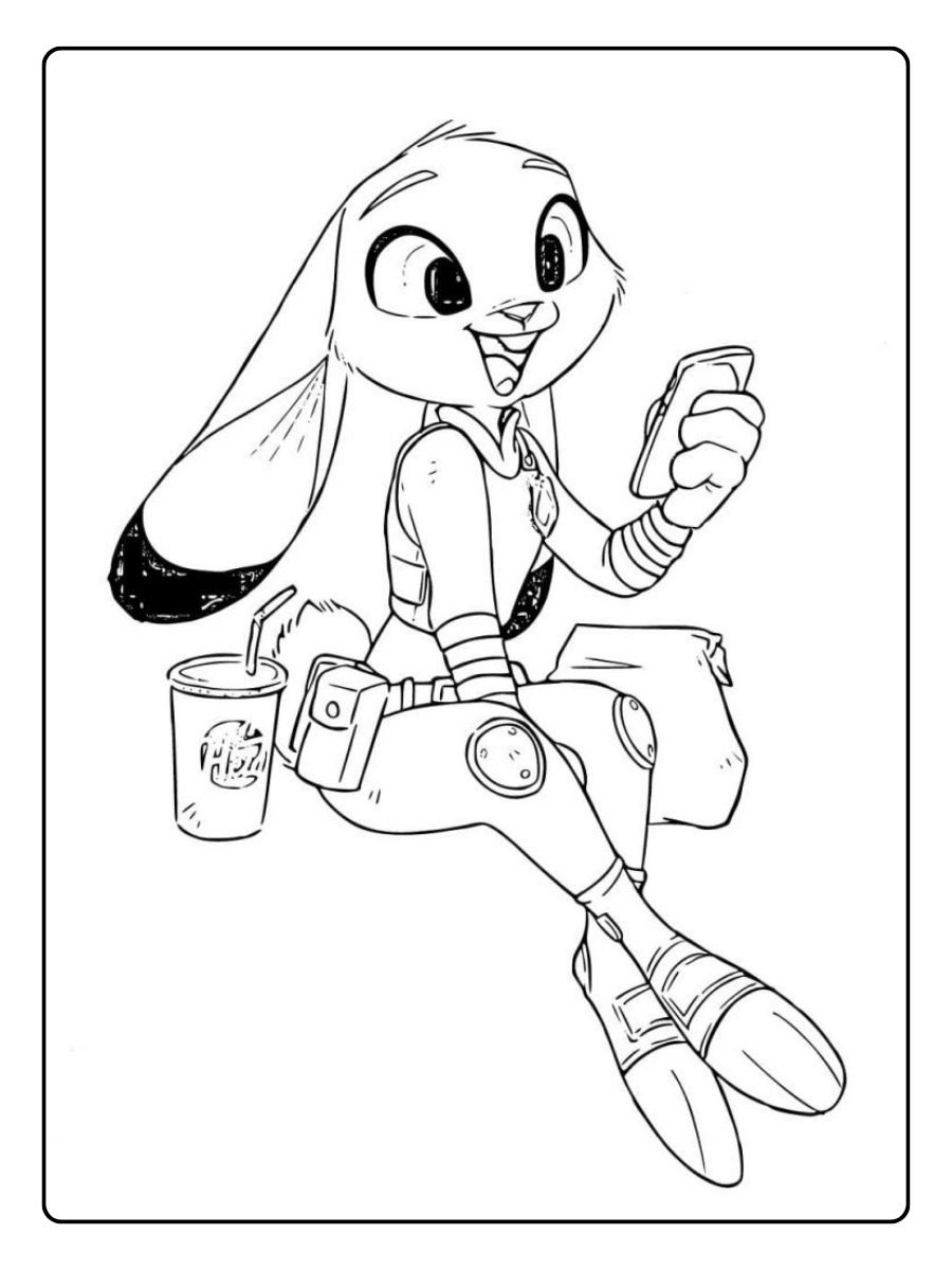 Judy Hopps als Zoomania Ausmalbilder Valentinstag beim Kaffeetrinken.