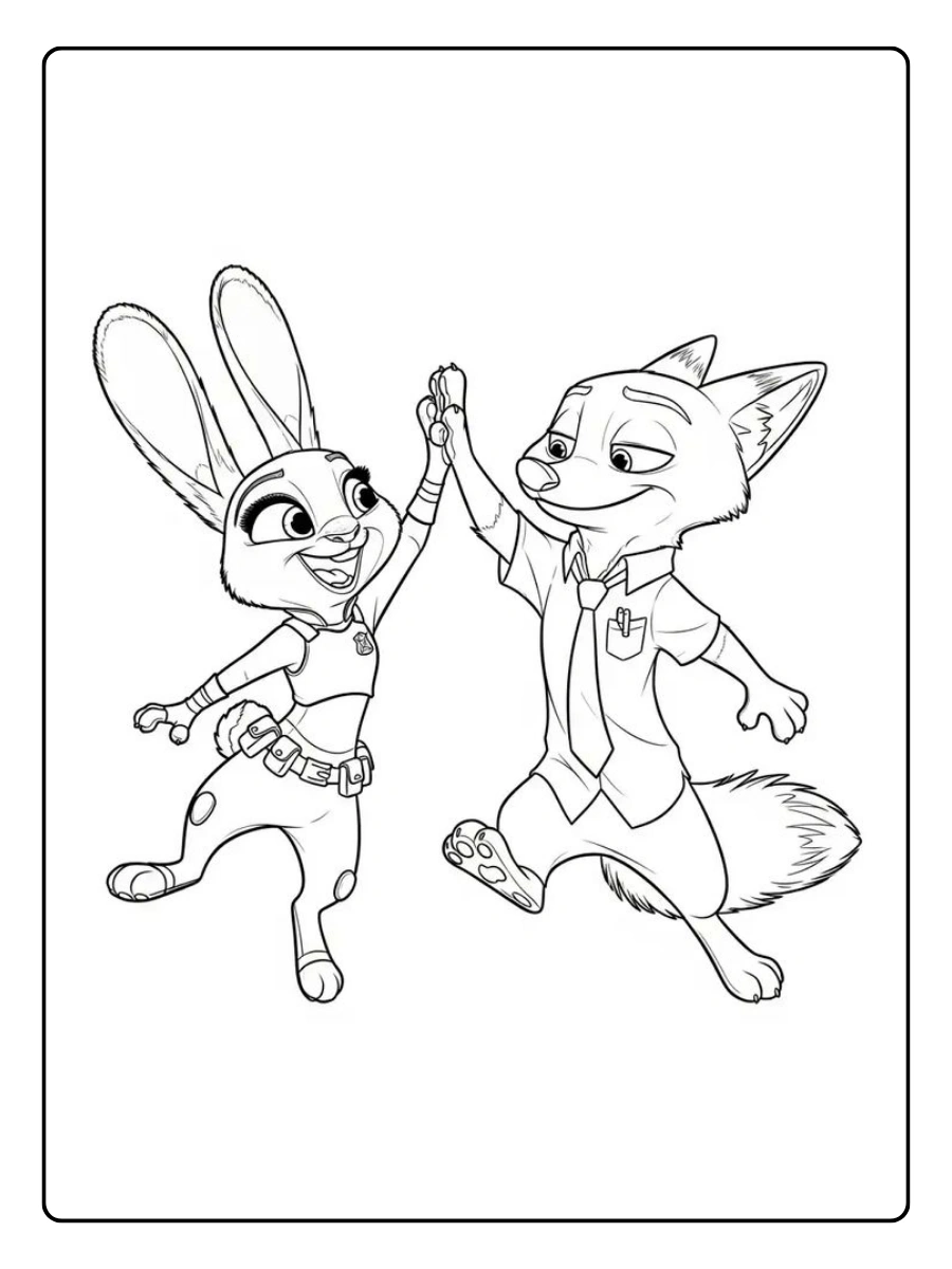 Nick und Judy geben sich ein High-Five – Zoomania Ausmalbilder Valentinstag.