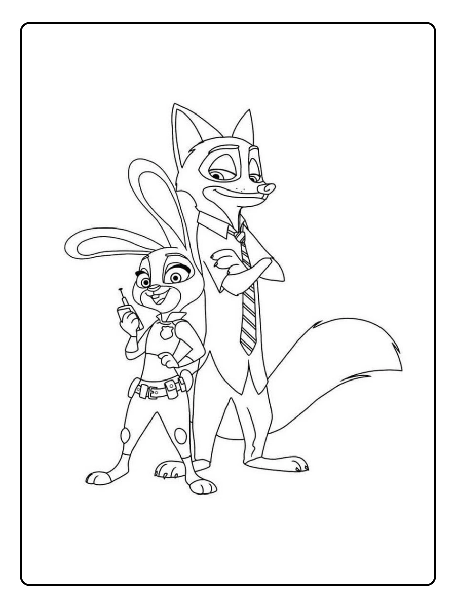 Nick und Judy posieren gemeinsam für Zoomania Ausmalbilder Valentinstag.