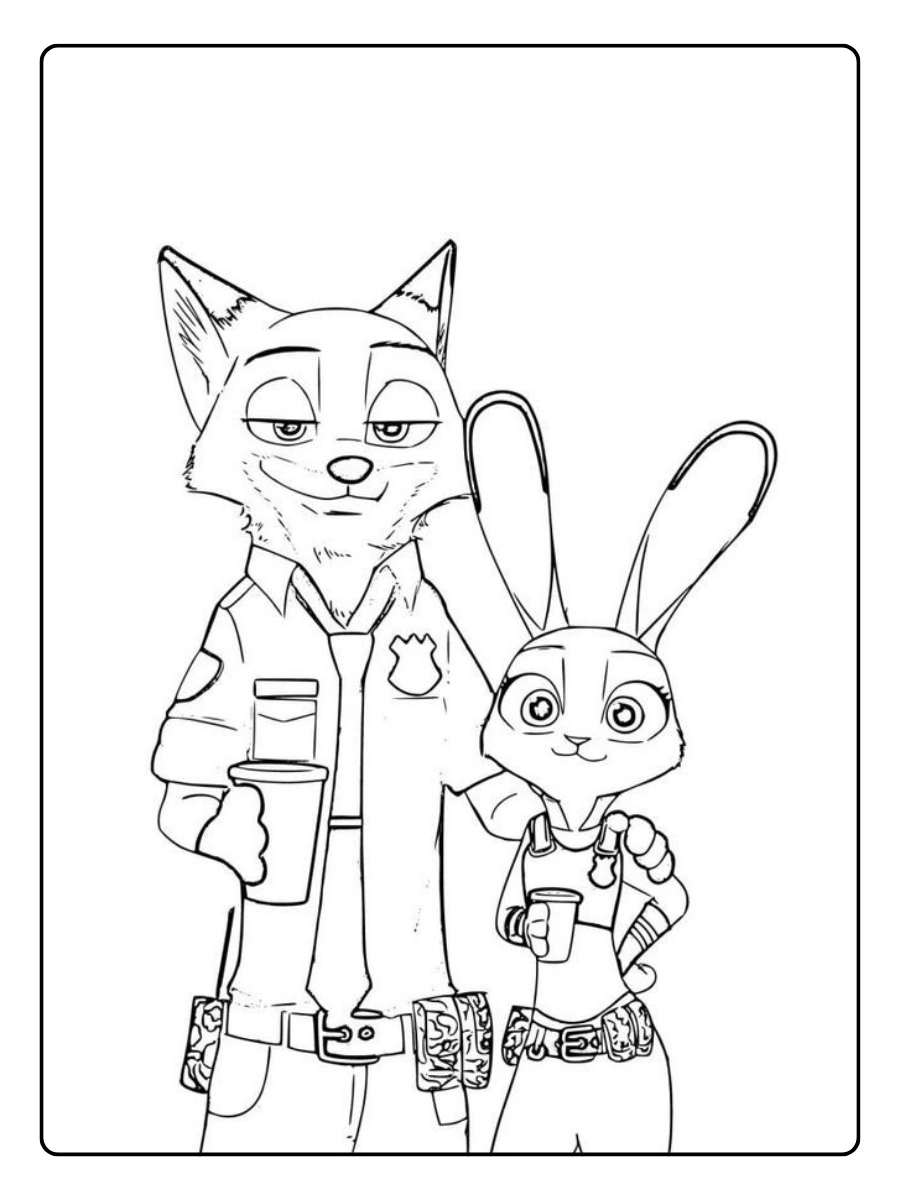 Nick und Judy als Polizisten im Zoomania Ausmalbilder Valentinstag.