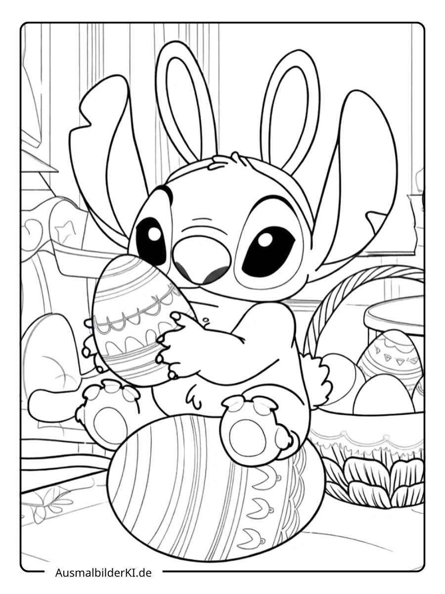 Stitch mit Osterei Ausmalbilder Ostern Disney.