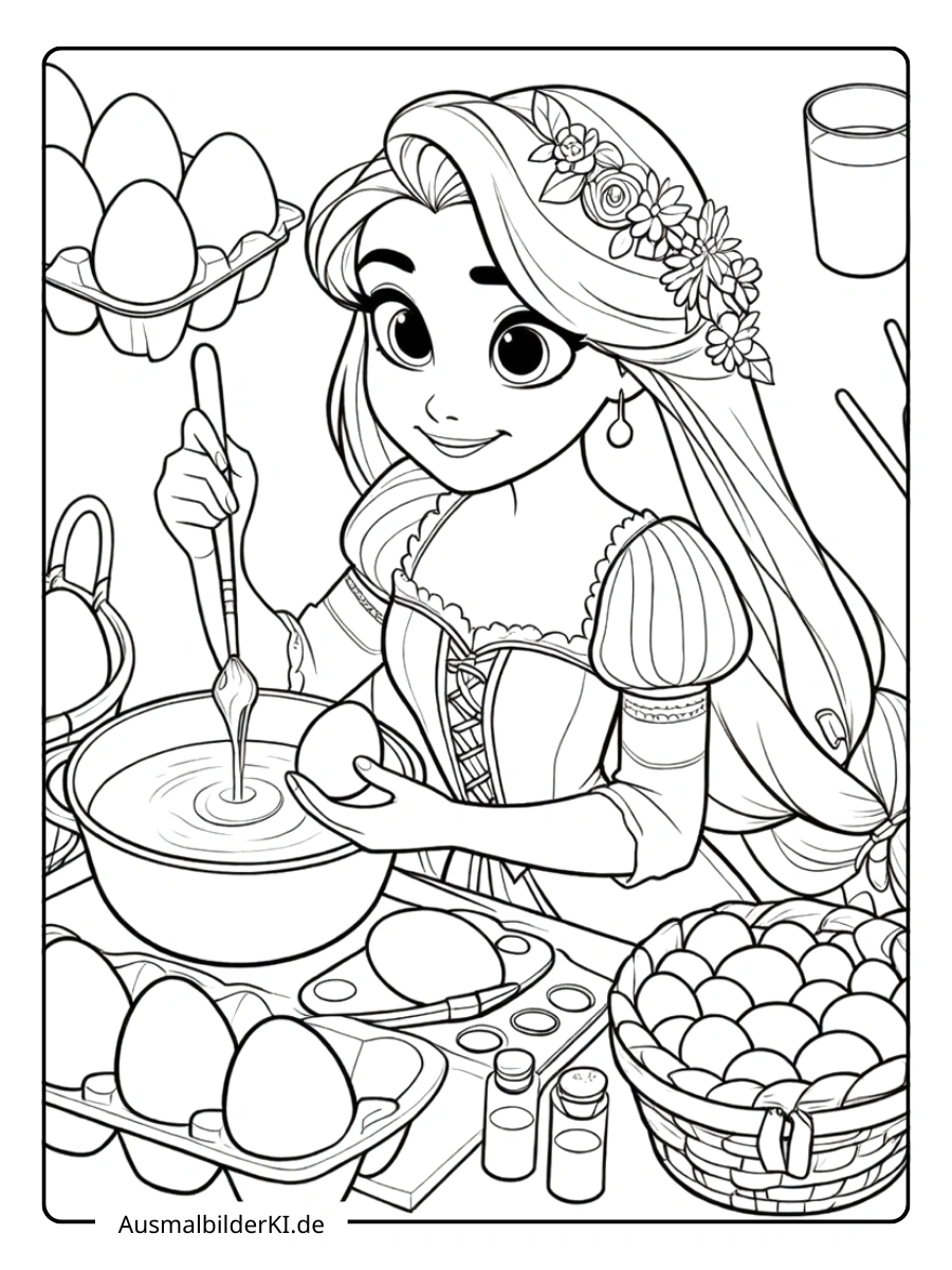 Rapunzel beim Eierfärben Ausmalbilder Ostern Disney.