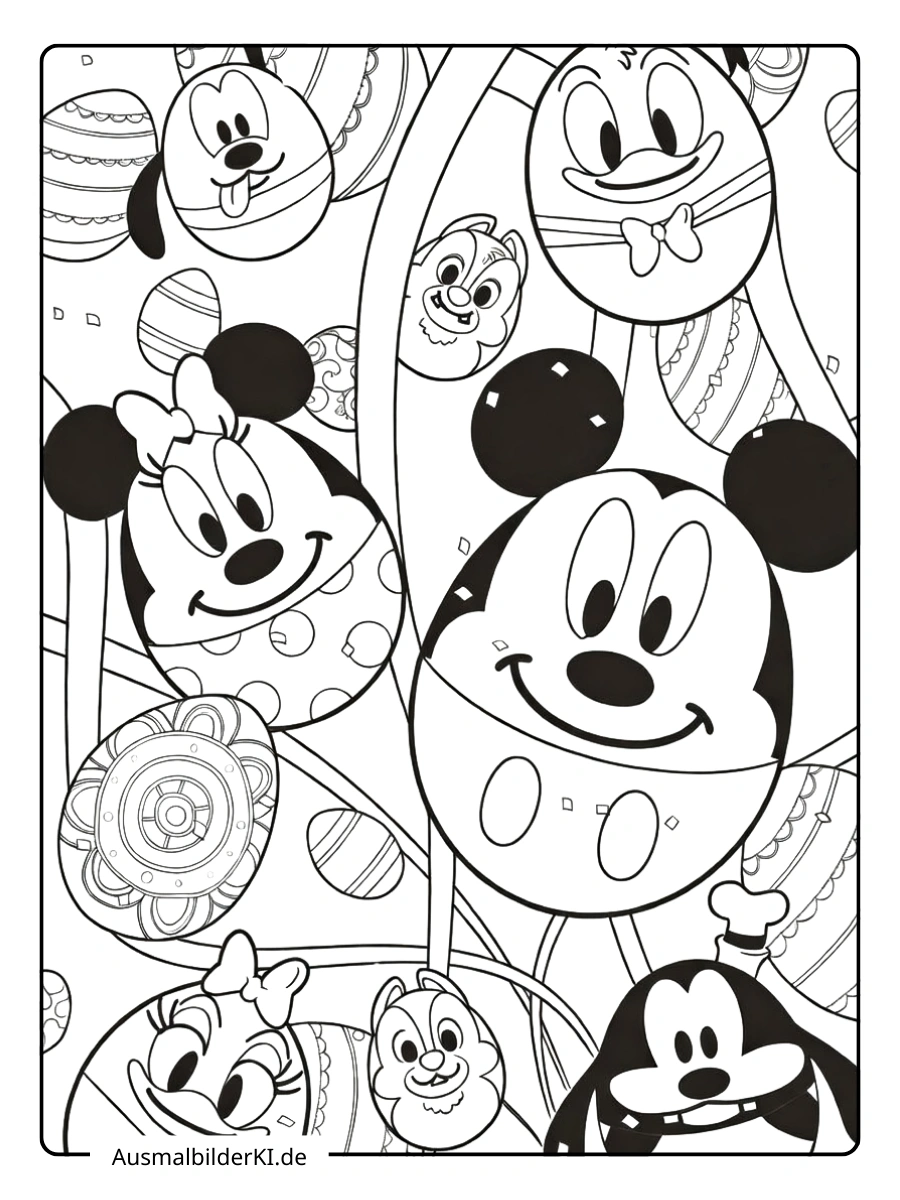 Muster mit Mickey und Minnie Maus Eiern Ausmalbilder Ostern Disney.