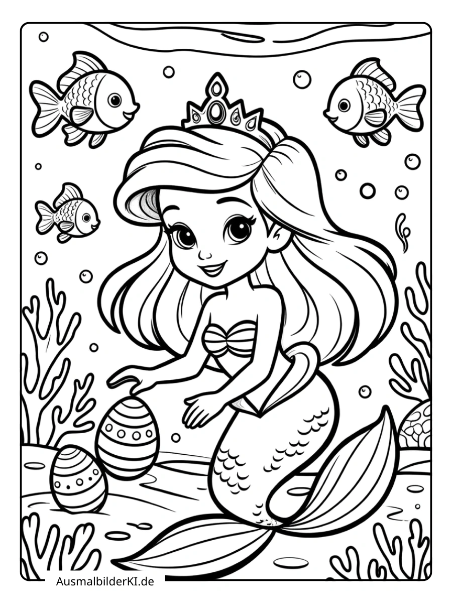 Meerjungfrau Arielle mit Unterwasser-Ostereiern Ausmalbilder Ostern Disney.