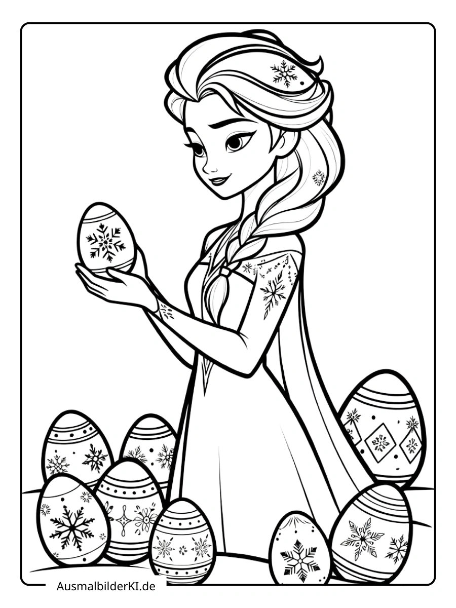 Elsa hält ein Schneeflocken-Ei Ausmalbilder Ostern Disney.