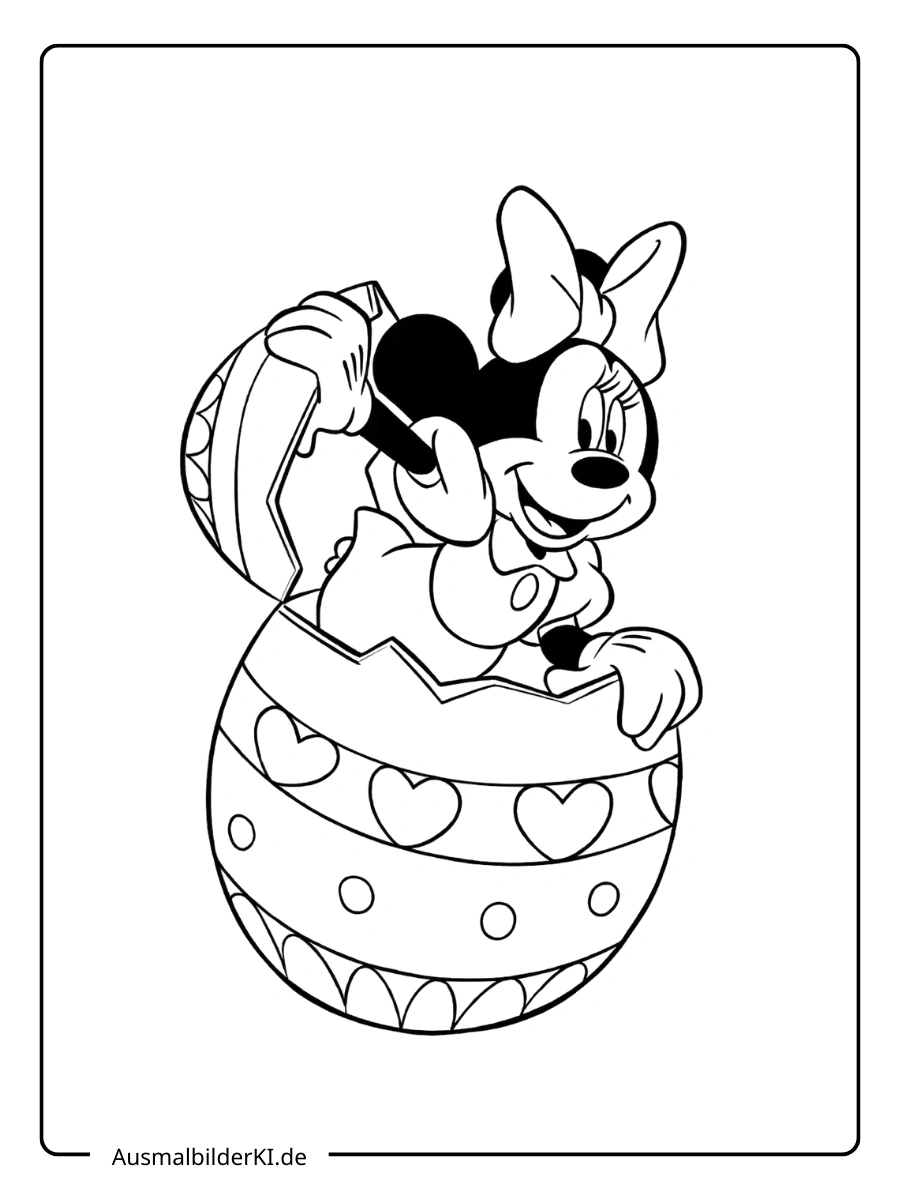 Minnie Maus sitzt in einem Osterei Ausmalbilder Ostern Disney.