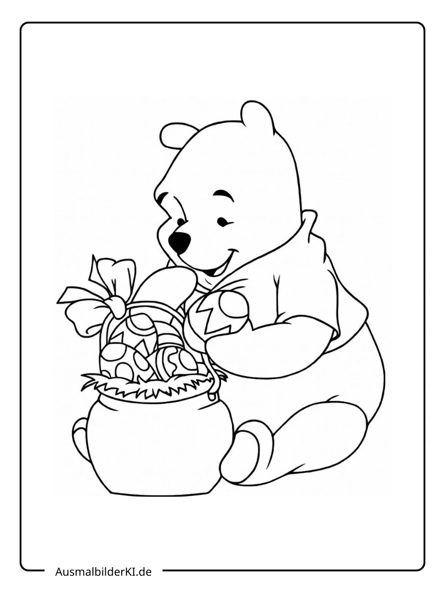 Winnie Puuh mit Honigtopf voller Ostereier Ausmalbilder Ostern Disney.