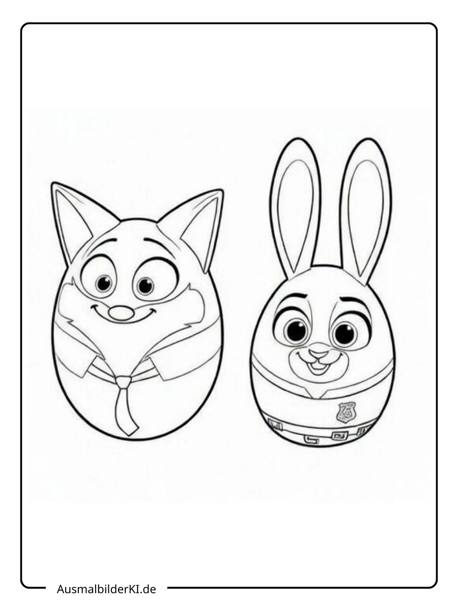 Nick Wilde und Judy Hopps Ausmalbilder Ostern Disney.
