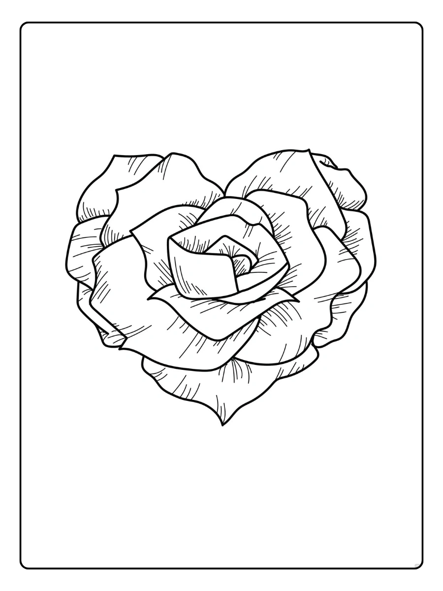 Eine einzelne Blüte als rosen ausmalbilder in Herzform.
