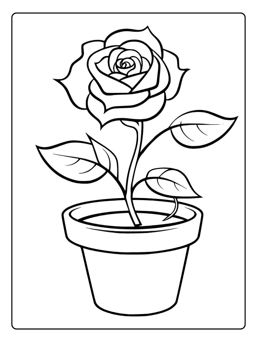 Eine Rose in einem Blumentopf als rosen ausmalbilder.