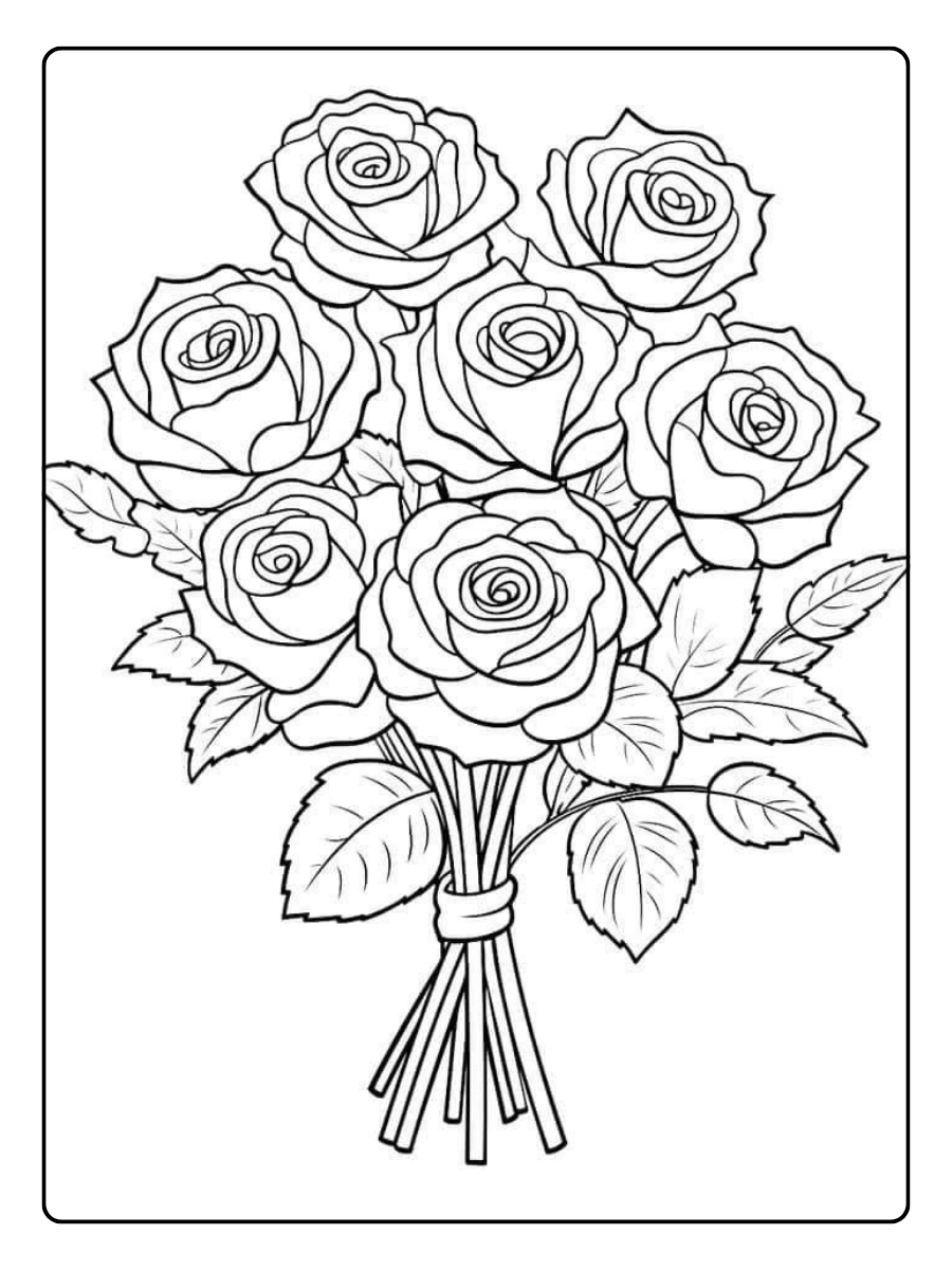 Ein gebundener Strauß Rosen als rosen ausmalbilder.
