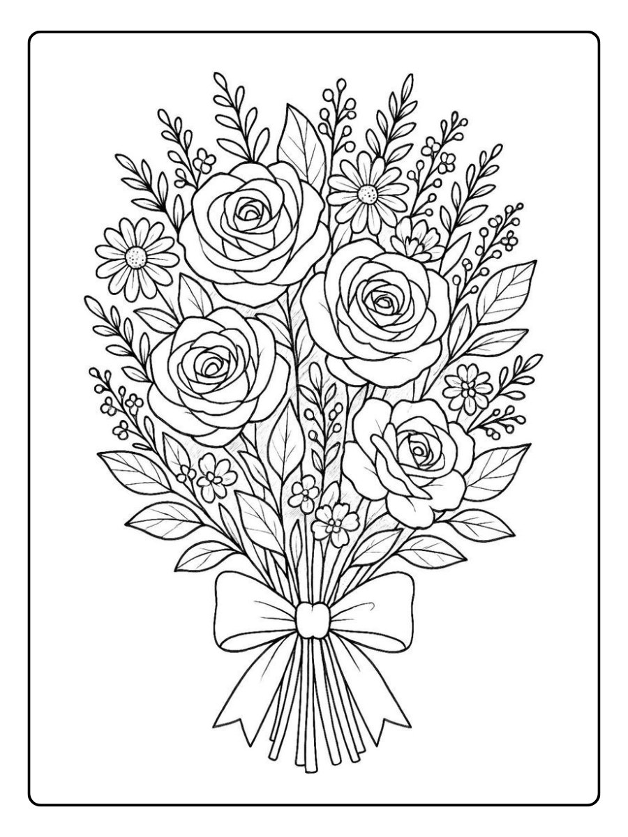 Ein großer Wildrosenstrauß als rosen ausmalbilder.