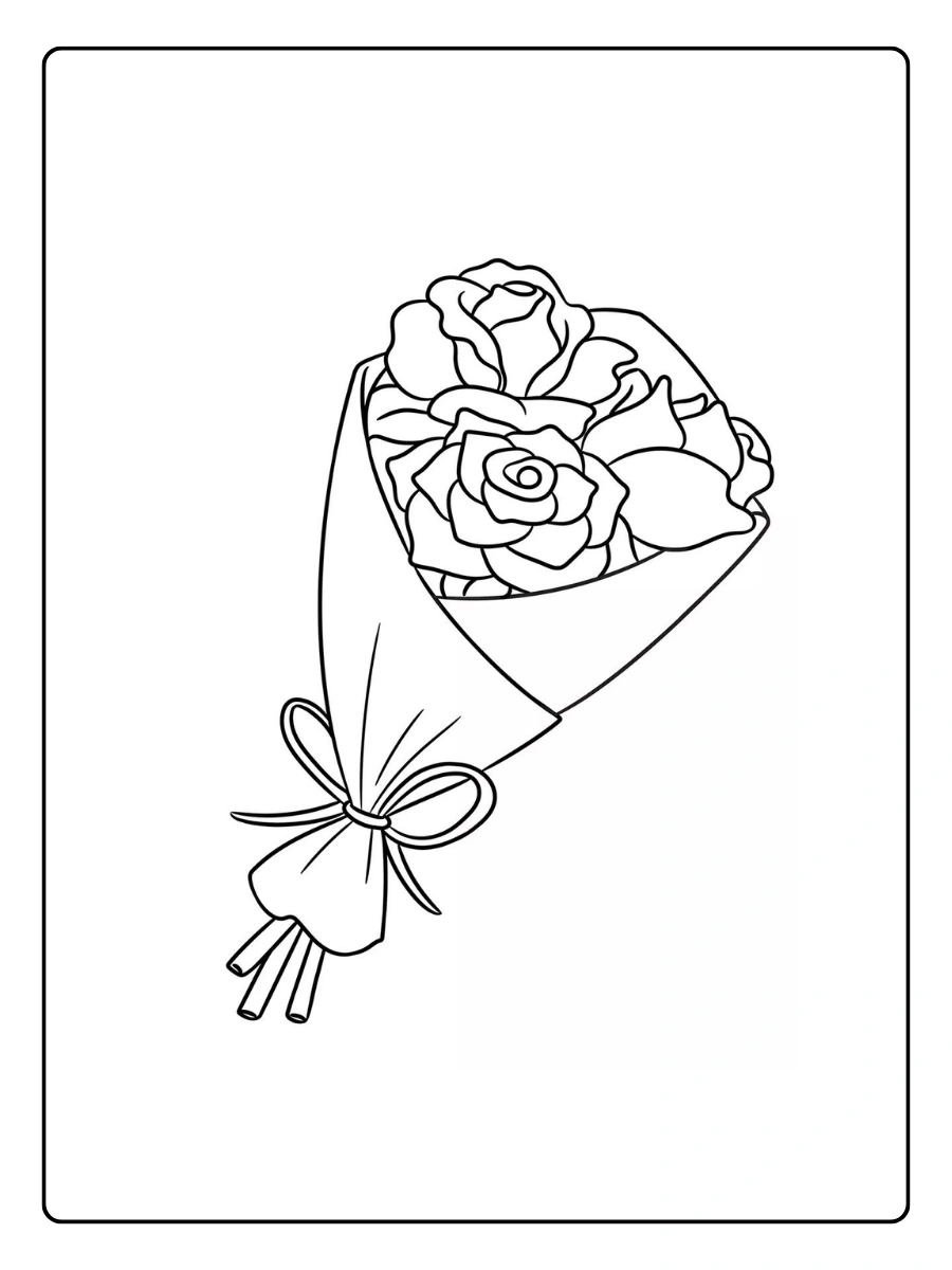 Ein eingepackter Rosenstrauß als rosen ausmalbilder.