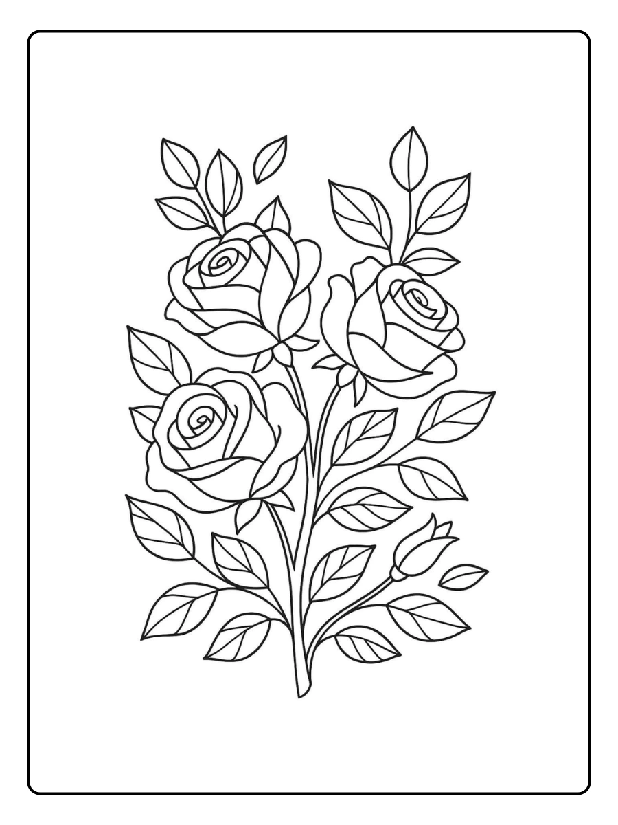 Ein Zweig mit mehreren Rosen als rosen ausmalbilder.