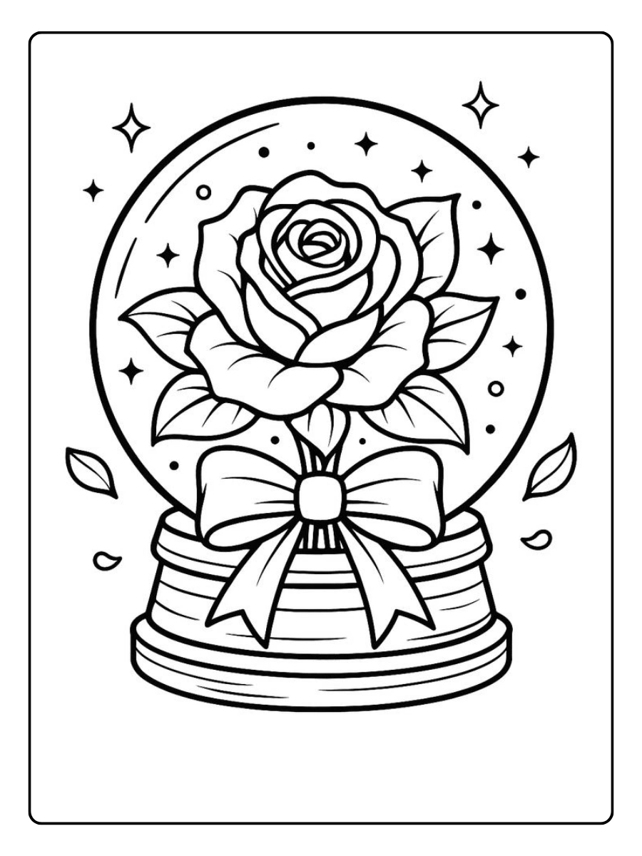 Eine Rose in einer Schneekugel als rosen ausmalbilder.