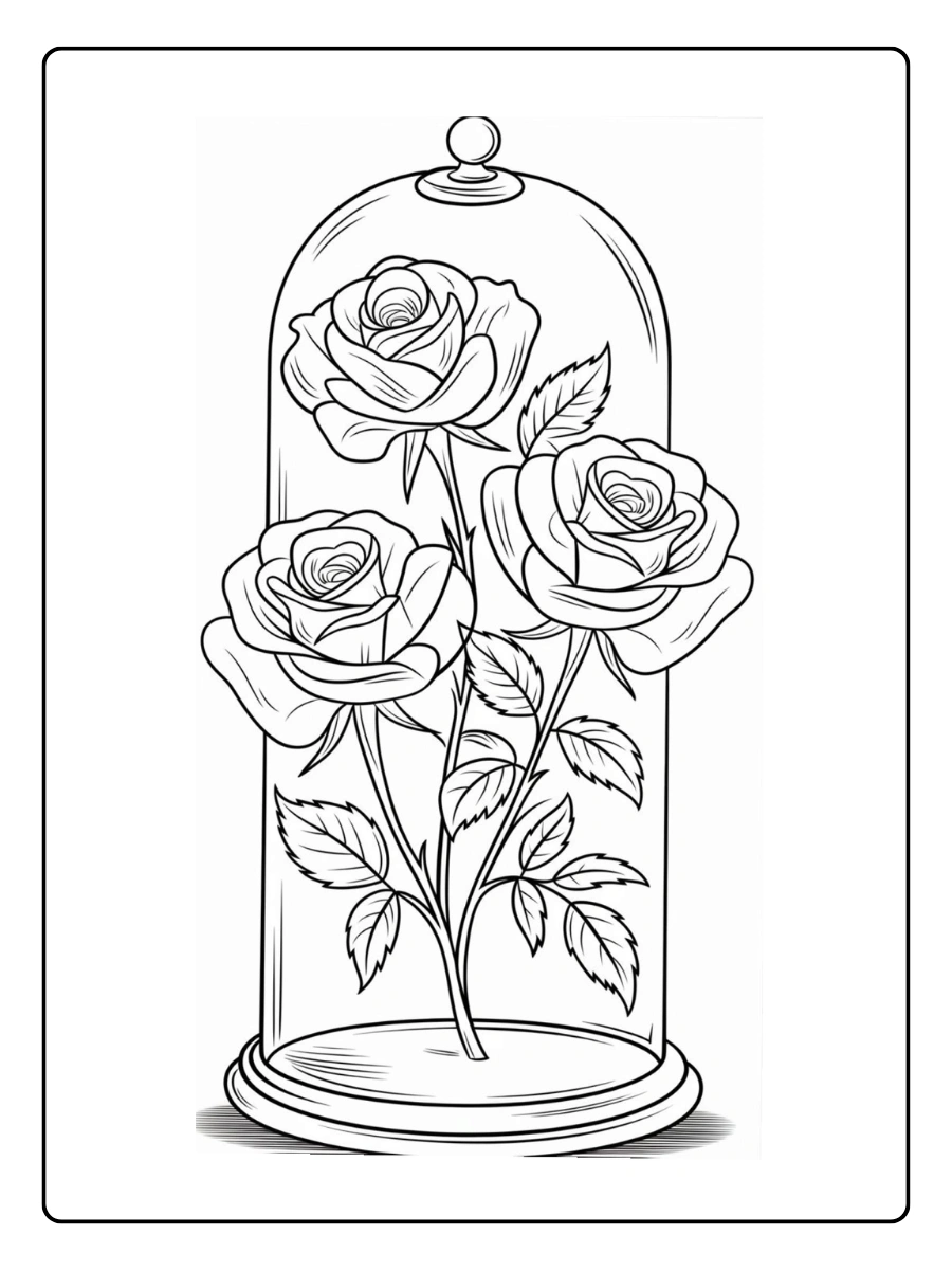 Zwei Rosen unter einer Glaskuppel als rosen ausmalbilder.