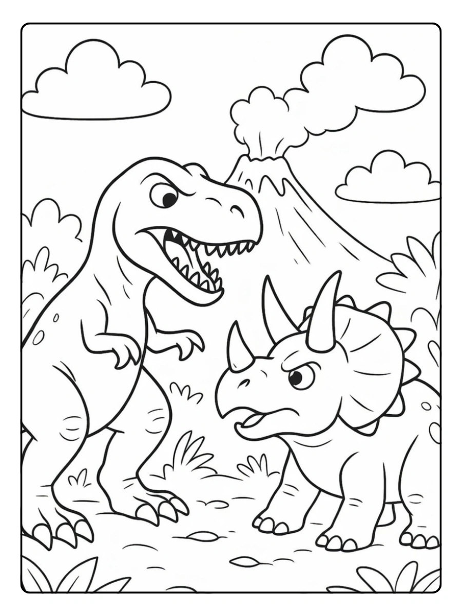 T-Rex trifft auf einen Triceratops – tyrannosaurus rex ausmalbild.