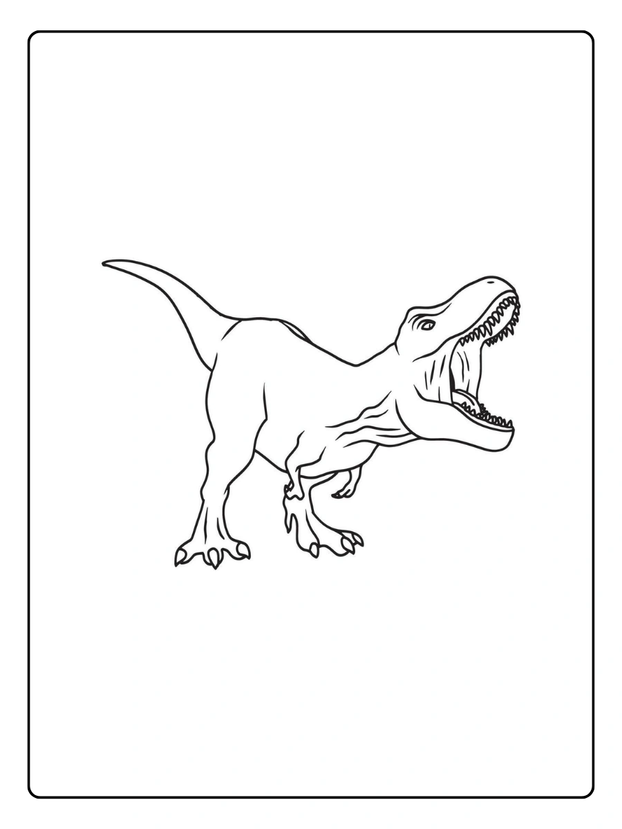 Brüllendes tyrannosaurus rex ausmalbild in Seitenansicht.