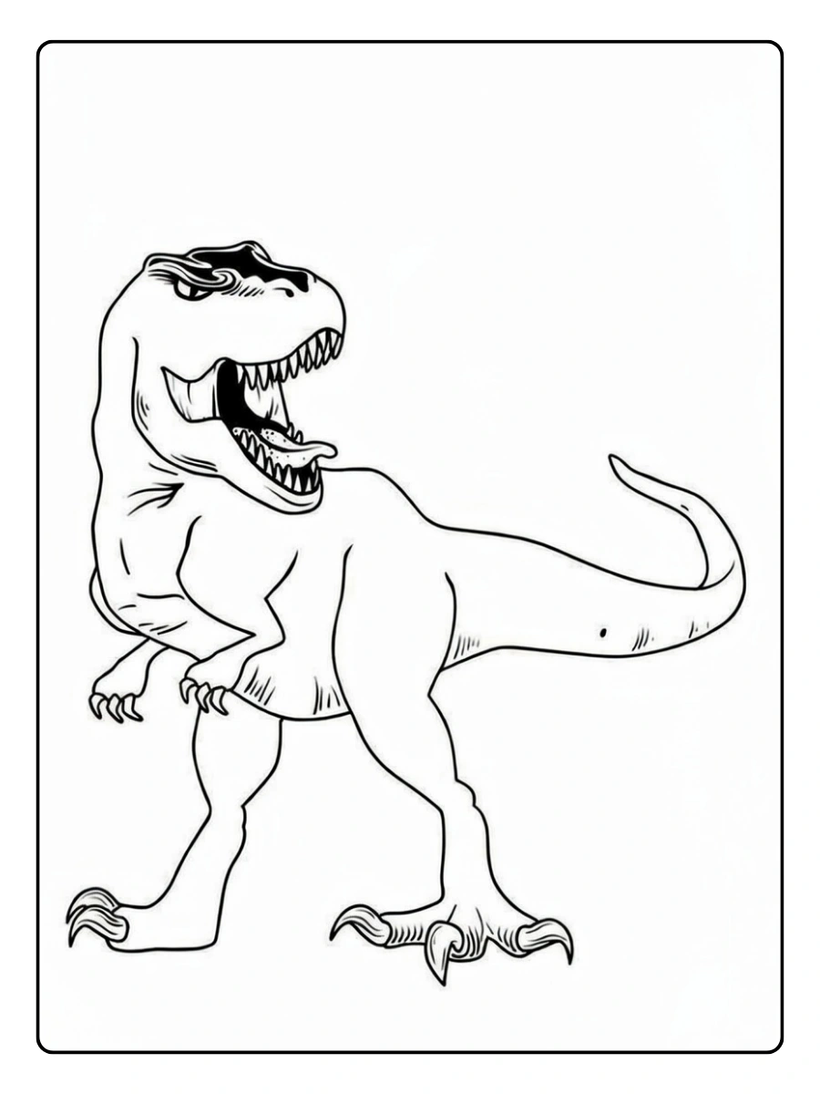 tyrannosaurus rex ausmalbild mit drohender Pose.